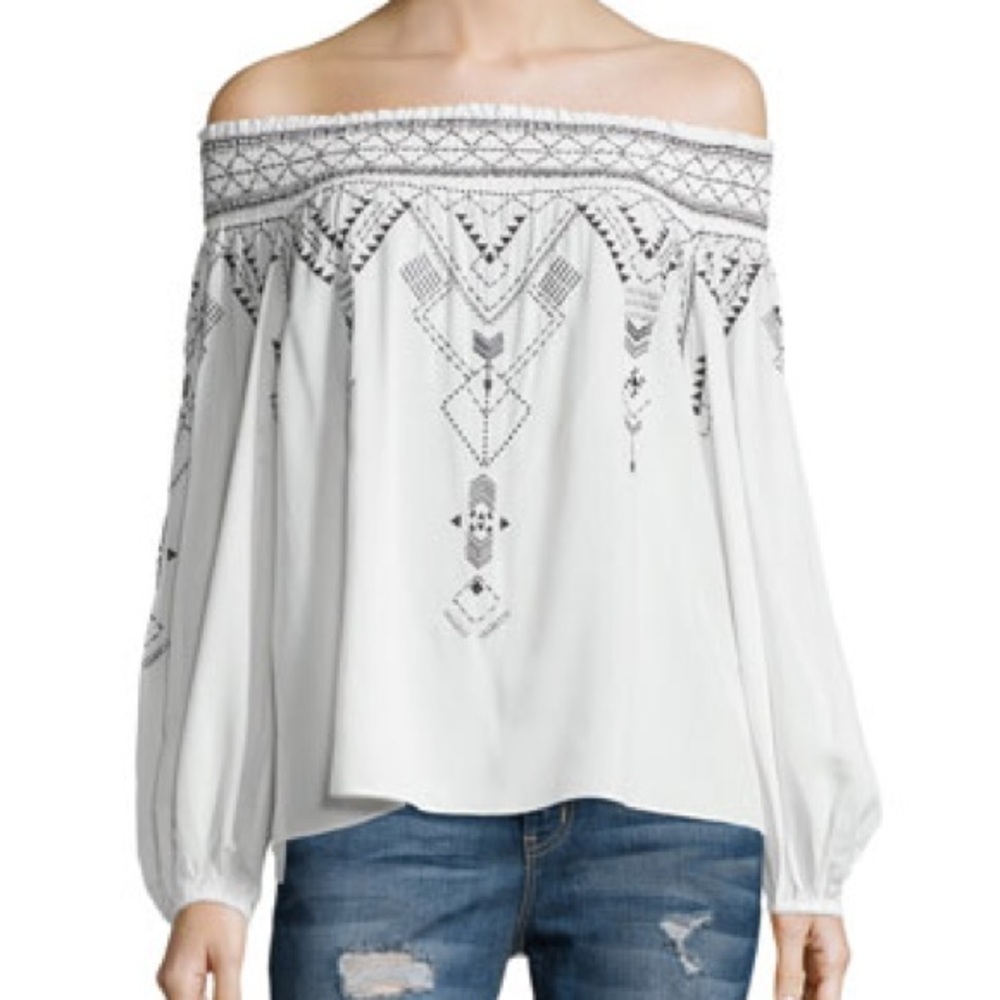 Parker Off Shoulder Blouse White Black Contrast Trim Date Night Top Small
